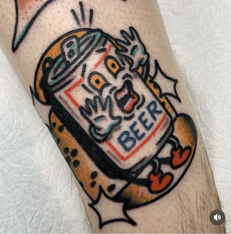 Beer Can Tattoo, Beer Tattoo, Beer Tattoos, Cartoon Style Drawing, Cartoon Style, Design Reference, Beer Can, Traditional Tattoo, Tattoo Drawings