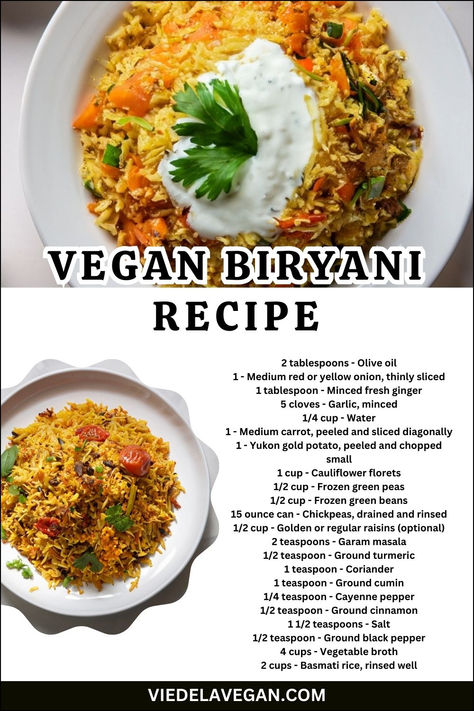 Vegan Biryani Recipe Vegan Biryani Recipe, Biryani Recipe Vegetarian, Byriani Recipe, Vegan Biryani, Comfort Pasta Dishes, Frozen Green Beans, Biryani Recipe, Vegan Dinner, Savory Recipes