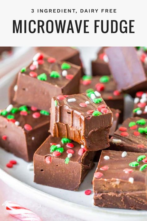 Make this microwave fudge with just 3 ingredients: sweetened condensed coconut milk, dairy free chocolate chips and coconut oil. It’s easy, vegan and perfect for Christmas. #fudge #dairyfree Dairy Free Christmas Treats, Vegan Fudge Recipes, Dairy Free Fudge, Easy Chocolate Fudge, Condensed Coconut Milk, Vegan Fudge, Peppermint Fudge, Microwave Fudge, Milk Dairy