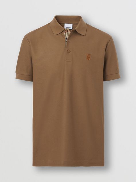 Monogram Motif Cotton Piqué Polo Shirt in Warm Brown - Men | Burberry® Official Sleeveless Jacket For Men, Boyfriend Clothes, Baseball Jacket Outfit, Burberry Polo Shirt, Boyfriend Outfit, 2015 Outfits, Burberry T Shirt, Polo Shirt Design, British Clothing