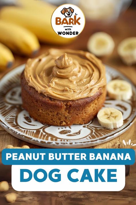 Treat your dog to a special birthday with this easy Peanut Butter Banana Cake! Made with great ingredients, it’s the perfect way to celebrate with a homemade birthday cake for dogs. #DogBirthday #DogCake #HomemadeDogTreats #PeanutButterBananaCake Banana Dog Cake Recipe, Dog Cake Recipe Easy Peanut Butter And Banana, Mini Dog Cake Recipe, Banana Cake For Dogs, Peanut Butter Dog Cake Recipe, Dog Cake Homemade, Birthday Cake For A Dog, Quick Dog Cake, Peanut Butter Banana Dog Cake