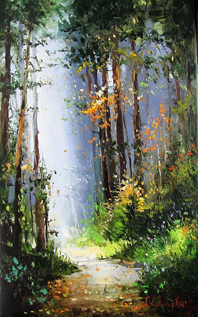 paiting, oil paiting,art Forest Walk, Trees And Flowers, Canvas For Beginners, 수채화 그림, Painting Landscape, Beginner Painting, Drawing Tutorials, Tree Art, Watercolor Landscape