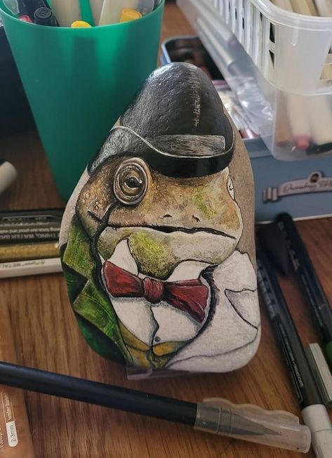 Frog Face, Mr Toad, Acrylic Paint Markers, Distinguished Gentleman, Wind In The Willows, Brick Art, Water Color Pencil, Paint Combinations, Rock Artists