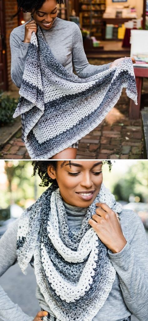 Crochet Triangle Pattern, Shawl Crochet Pattern Easy, Easy Crochet Shrug, Prayer Shawl Crochet Pattern, Easy Crochet Shawl, Triangle Scarf Crochet Pattern, Crochet Triangle Shawl Pattern, Chunky Yarn Crochet, Simple Scarf Crochet Pattern