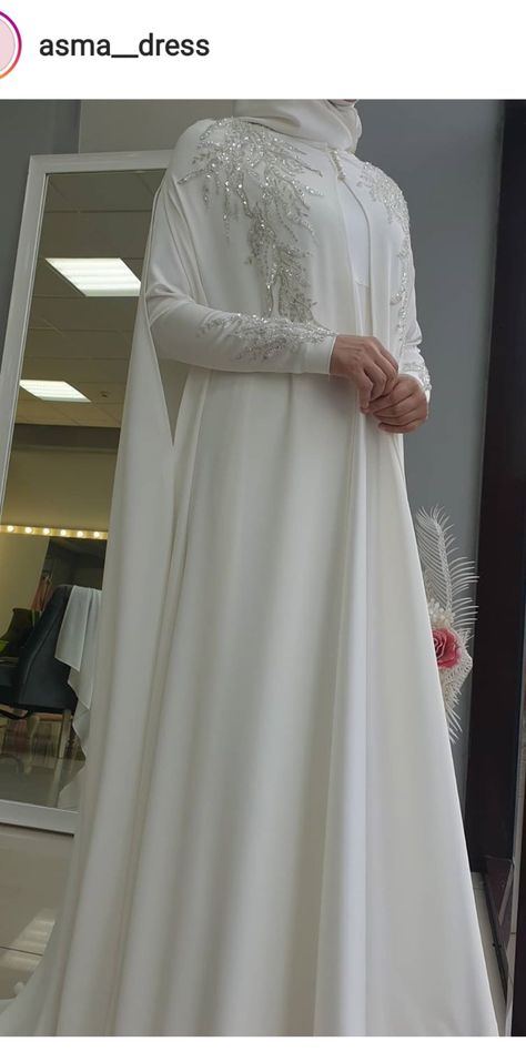 Modest Cape Dress, Nikah Abaya Dress, Abaya For Nikah, Islamic Wedding Dress Hijab Bride Simple, Modest Nikkah Outfit, Islamic Nikkah Outfit, Nikkah Bridesmaid Outfit, Modest Nikkah Dress, Fancy Abayas Weddings