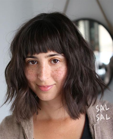 Long Wavy Bob With Bangs, Layered Lob With Bangs, Bangs Lob, Layers Haircuts, Long Bob With Fringe, Hair Lob, Medium Layers, Shaggy Lob, Lob Hair