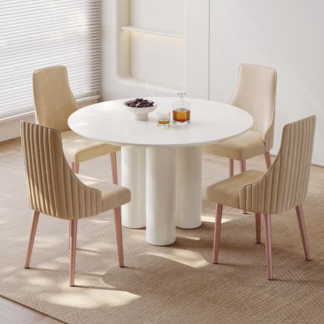 Coffee Shop Small Spaces, White Dining Room Table, Round Dining Table Decor, Balcony Dining, White Round Dining Table, Round Dining Table Set, Round Dining Table Modern, Round Dining Table Sets, Minimalist Dining Room