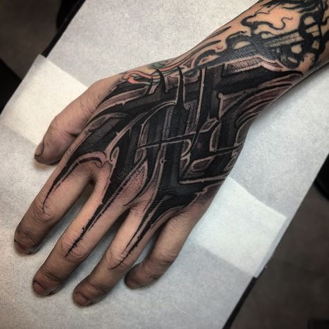 Black Work Hand Tattoo, Backhand Tattoos, Hand Tattoos Dark, Dark Art Hand Tattoo, Dark Hand Tattoos, Blackout Hand Tattoo, Black Red Tattoo, Hand Tattoo Cover Up, Armour Tattoo