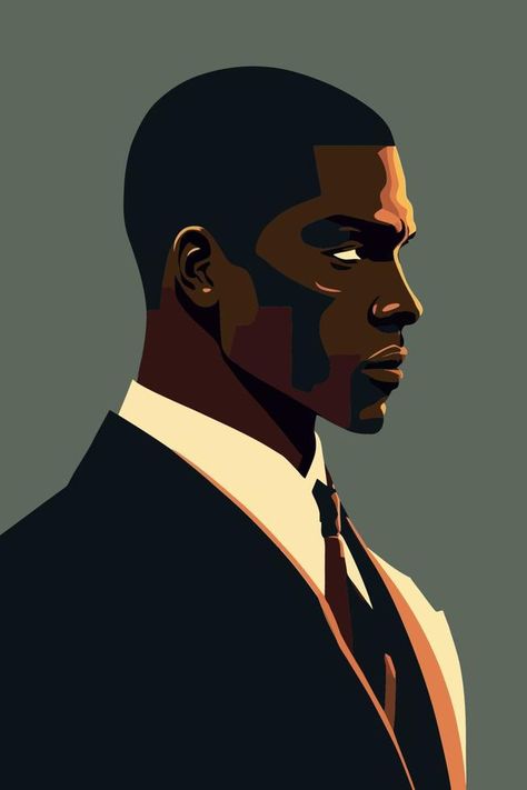 Portrait of a black man in a suit. Vector illustration. Male Portraits Reference, Black Man Cartoon Character, Male In Suit Drawing, Black Man Illustration, Man Illustration Character, Suit Fashion Illustration, Black Men Drawings, Black Man Drawing, Black Man Painting