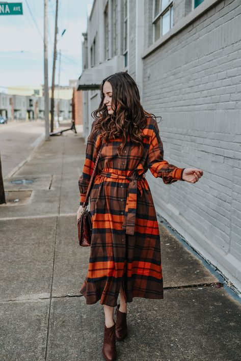 Plaid Dress Outfit, Plaid Shirt Dress, Flannel Shirt Dress, Airy Dress, Flannel Dress, Checkered Dress, Plaid Dress Shirt, Orange Plaid, Darling Dress