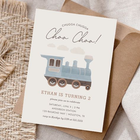 Chugga Chugga Choo Choo Vintage Train 2Nd Birthday Invitation #zazzle #weddinginvitations #birthdayinvitations #babyshowerinvitations #zazzleinvitations #monogram #businesscards #graduation #homedecor Choo Choo Look Whos Two 2nd Birthday, Train 2nd Birthday Party Boys, Choo Choo Im Two, Train 2nd Birthday, Train Invitation, Transportation Birthday Party, Transportation Birthday, Diy Birthday Invitations, Train Theme