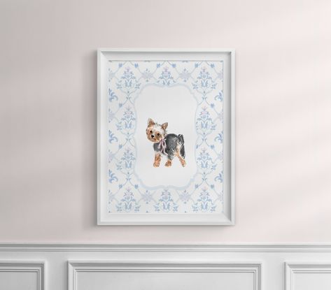 Yorkie Room Ideas, Pink Puppy Nursery, Watercolor Yorkie Painting, Yorkie Door Hanger, Yorkie Art, Yorkie Wall Art, Puppy Wall Art, Pink Nursery Decor, Wall Art Pink