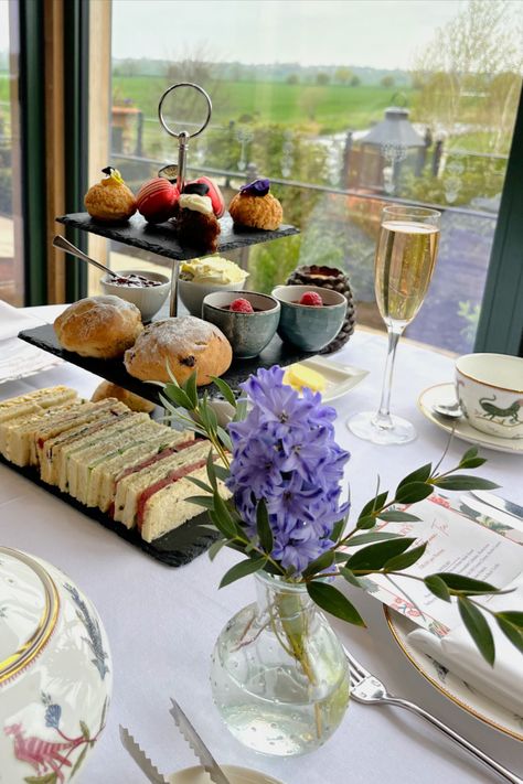 Sparkling Afternoon Tea at The Old Hall Ely. This image shows a full stand of sweets and savouries, tea and coffee, and a glass of Organic Cava. Luxury Afternoon Tea, Orangery Restaurant, Ely Cambridgeshire, Organic Bakery, Afternoon Tea At Home, Organic Cafe, Afternoon Tea Tables, Ely Cathedral, Kids Tea Party