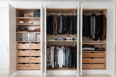 7ft Closet Ideas, Shallow Closet Ideas, Wardrobe Closet Design, Pretty Storage Boxes, Craft Room Closet, Built In Closet, How To Organize Your Closet, Bedroom Built In Wardrobe, Custom Closet Design