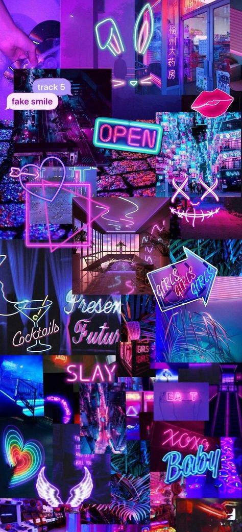 80s Neon Wallpaper, Cute Wallpaper For Teen Girl Phone, Neon Purple Aesthetic Wallpaper Iphone, Aethstetic Collage, Neon Collage Wallpaper, Neon Wallpaper Iphone Bright Colors, Neon Asthetics Wallpaper, Teen Wallpapers Aesthetic, Neon Phone Backgrounds