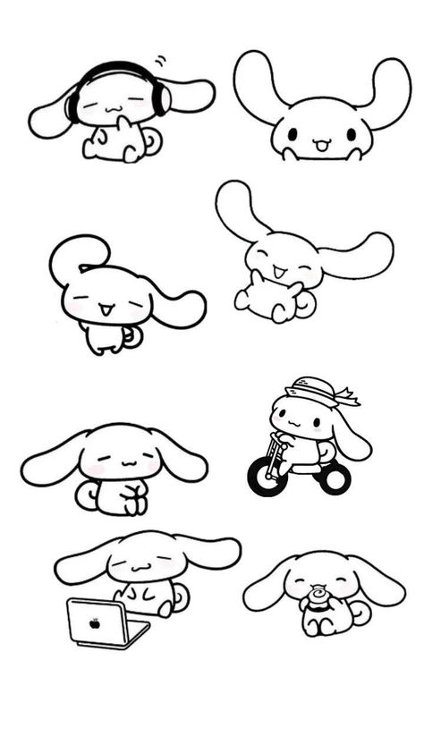 Hello Kitty Doodles To Draw, Y2k Doodles Easy, Cinnamoroll Doodle, Sanrio Black And White, Hello Kitty Doodles, Cute Sanrio Stickers, Sanrio Doodles, Sanrio Stickers, Hello Kitty Tattoos