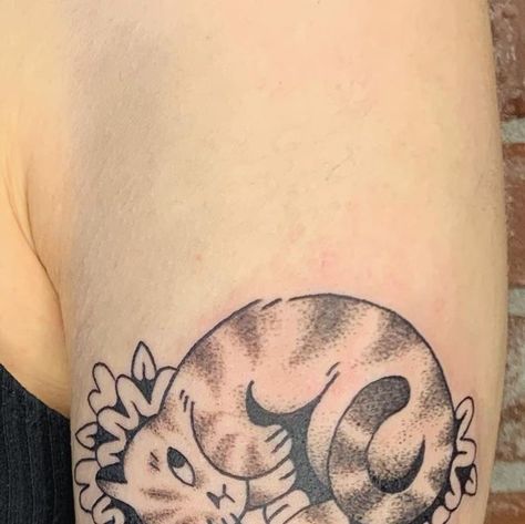 ally on Instagram: "devious cat nap time, beans in her natural state. thank you michele for getting more of my art on your body!" Cat Biting Tattoo, Cat Hissing Tattoo, 3 Headed Cat Tattoo, Cat Tattoo Arm, Fluffy Cat Tattoo, Bite Mark Tattoo, Goth Tattoos, Tattoos 2023, Vancouver Tattoo