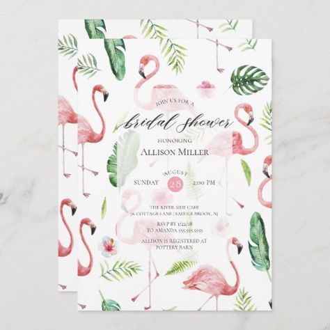 Watercolor Pink Flamingo Bridal Shower Invitation #zazzle #weddinginvitations #birthdayinvitations #babyshowerinvitations #zazzleinvitations #monogram #businesscards #graduation #homedecor Flamingo Wedding, Tropical Bridal Shower Invitations, Couples Shower Invitation, Flamingo Baby Shower, Beach Theme Wedding Invitations, Custom Baby Shower Invitations, Couple Wedding Shower, Cards Simple, Tropical Baby Shower