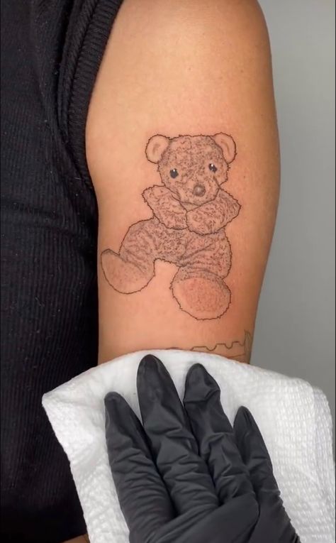 Childhood Bear Tattoo, Childhood Teddy Tattoo, Stuffed Bear Tattoo, Teddy Tattoo, Childhood Teddy, Unique Small Business Ideas, Teddy Bear Tattoo, Lamb Tattoo, Motivational Tattoos