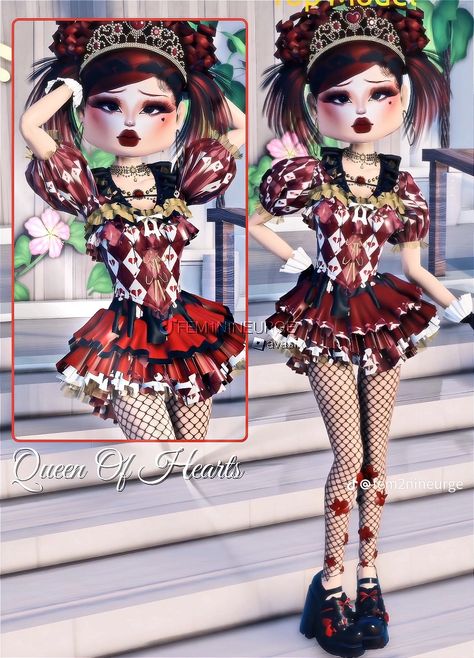 Mad Hatter Dress To Impress Outfit, Wonder Land Dress To Impress, Dti Outfit Idea Theme Wonderland, Dti Theme Wonderland, Alice In Wonderland Dress To Impress, Queen Of Hearts Dress To Impress, Mad Hatter Dress, Alice In Wonderland Fashion, Alice In Wonderland Outfit