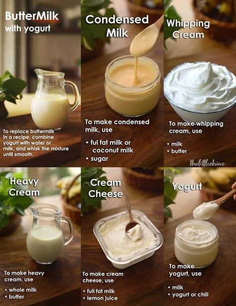 Homemade Heavy Cream, Food Alternatives, Homemade Cookbook, Homemade Sauce Recipes, Baking Hacks, Homemade Pantry, Homemade Condiments, Baking Substitutes, Tasty Recipes Videos