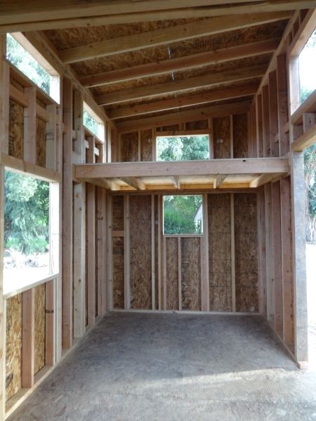 Mini Shed House, Inside Small Cabin Ideas, Wooden Tiny House, Lofted Cabin Ideas Tiny House, House Framing, How To Frame A House, Tiny House On Foundation, Tiny House Framing, 10x12 Tiny House