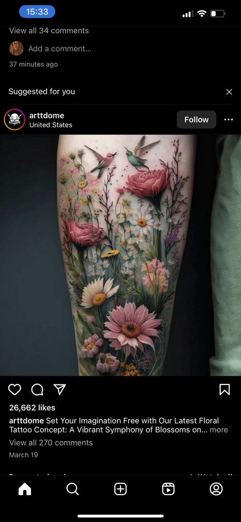 English Garden Tattoo Sleeve, Wild Flower Garden Tattoo, Field Of Wildflowers Tattoo, Realistic Wildflower Tattoo, Wildflower Field Tattoo, Wildflower Wrist Tattoo, Wild Flowers Tattoo Design, Wild Flower Tattoo Sleeve, New Tattoo Styles