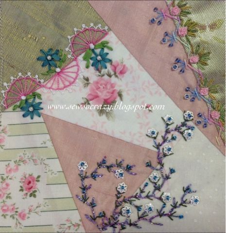 A very cute distraction and crazy quilting................ Embroidered Seams, Crazy Quilt Embroidery, Quilt Stitches, Buttonhole Stitch, Quilting Stitches, Quilt Embroidery, Crazy Quilts Patterns, Crazy Quilt Stitches, Crazy Quilt Blocks