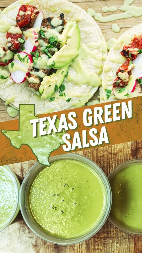 Mexican Green Sauce For Tacos, Green Salsa For Tacos, Green Chili Salsa Recipes, Green Creamy Salsa, Texas Recipes Authentic, Green Sauce For Tacos, Creamy Green Salsa Recipe, Creamy Green Salsa, Spicy Green Salsa