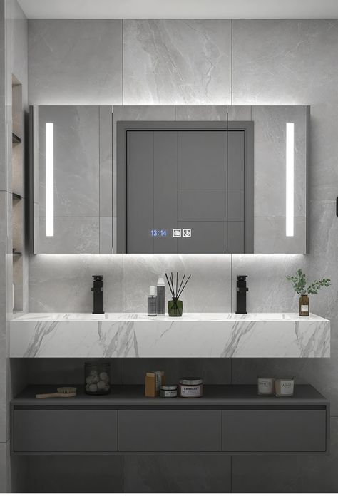 High Quality New White Bathroom Cabinet Marble Modern Solid Wood Floating Washroom Double Sink Vanity With Mirror - Bathroom Cabinets - AliExpress Floating Bathroom Vanity Double Sink, Floating Double Vanity Bathroom, Bath Mirror Ideas, Bathroom Mirror Ideas Modern, Floating Double Vanity, Modern Bathroom Mirror Ideas, Smart Mirror Bathroom, Framed Bathroom Mirrors, Wayfair Bathroom