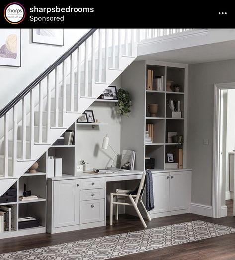 Desk Under Stairs, Office Under Stairs, Staircase Storage, Under Stairs Cupboard, Under The Stairs, Stair Case, Understairs Storage, Space Interiors, Modern Staircase