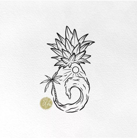 Tiny Tiki Tattoo, Pineapple Palm Tree Tattoo, Hawaiian Style Tattoo For Women, Small Hawaiian Couple Tattoos, Caribeaner Tattoo, Hawaii Matching Tattoos, Beach Tatoos Aesthetic, Hawaii Symbols Tattoo Ideas, Tropical Themed Tattoos