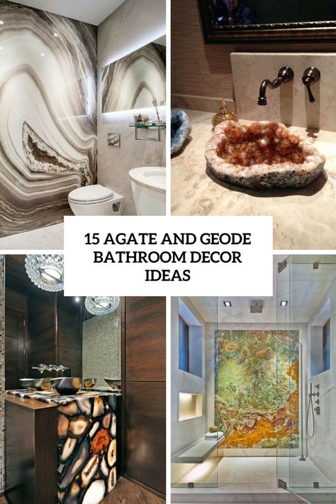 15 Agate And Geode Bathroom Decor Ideas - Shelterness Geode Bathroom, Agate Bathroom, Agate Wall Decor, Agate Tile, Glass Shower Wall, Geode Decor, European Cottage, Gold Framed Mirror, Marble Showers