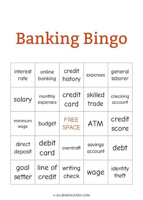 Download or create your own printable banking bingo cards. Use this bingo card generator to create custom bingo cards and games. #bankingbingo #bingoprintable #printablegames Class Bingo, Money Bingo, Custom Bingo Cards, Bingo Card Generator, Group Therapy Activities, Free Printable Bingo Cards, Bingo Card Template, Consumer Math, Life Skills Class