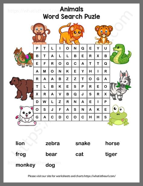 Puzzles Printable, Find A Word, Worksheet Animals For Kids, Word Search For Kindergarten, Puzzle Worksheets For Kids, Find The Words Worksheet, Puzzle Worksheet, Puzzle For Kids, Word Puzzle