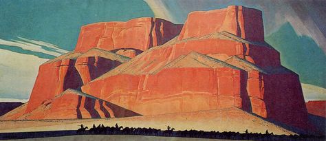 Maynard Dixon,  Red Butte with Mountain Men,  1935, o/c Maynard Dixon, Visit Arizona, Mountain Men, Living History Museum, High Museum, American Western, Abstract Landscapes, A4 Poster, Mountain Man