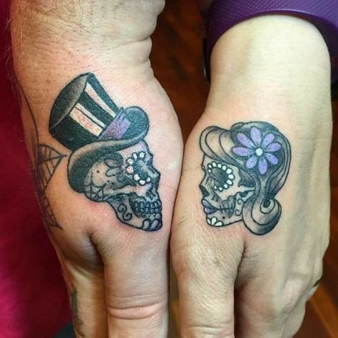 Sugar Skull Couple Tattoo, Skull Couple Tattoo, Couple Skull, Him And Her Tattoos, Tattoos Couples, Sugar Skull Tattoo, Skull Couple, Couples Tattoo, Super Tattoo