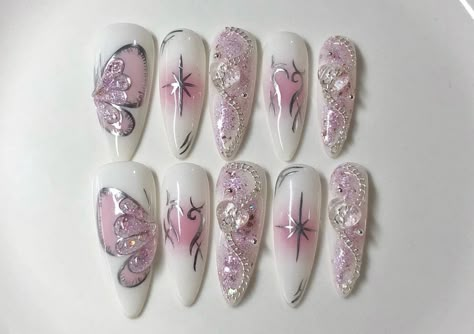 Chinese Nails Designs, Feb Nails, Chinese Nails, Nail Template, Coquette Nails, Korean Nail Art, Asian Nails, Punk Nails, Baddie Nails