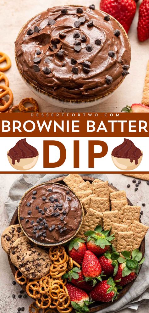 Wondering what else to serve at a tailgating party? Learn how to make brownie batter dip from scratch! It's an easy game day dessert. Super creamy with a rich chocolate flavor and satisfying crunch, this sweet dip recipe is a perfect football food idea! Football Themed Desserts, Brownie Batter Dip, Super Bowl Party Food, Dessert Dip Recipes, Superbowl Desserts, Dessert Dip, Bowl Party Food, Sweet Dips, Dip Recipes Easy