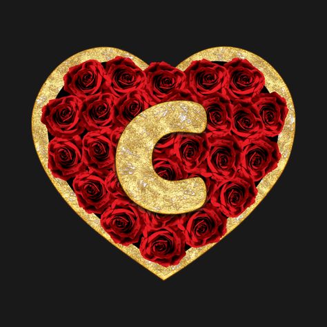 Check out this awesome 'Luxury+golden+floral+letter+C+in+red+roses+heart-Golden+initia...' design on @TeePublic! Letter J Design, Letter H Design, Alphabet A To Z, Heart Monogram, Alphabet A, Gift For Love, Rosé Heart, Valentine Birthday, Floral Letters