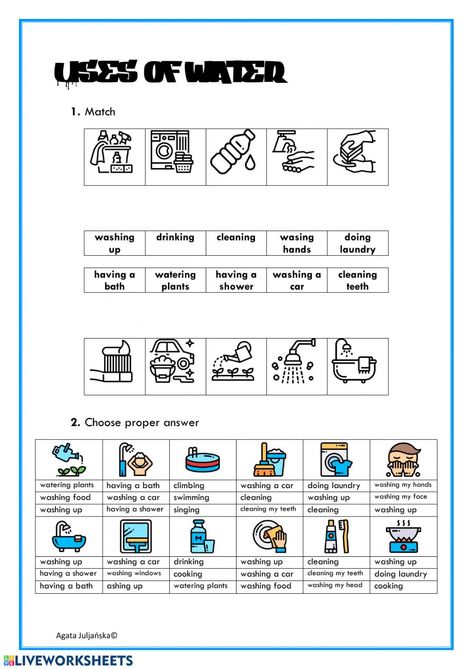 Activities and use of water - Interactive worksheet Worksheet On Water For Grade 2, Water Uses Worksheet, Use Of Water Worksheet, Water Worksheet For Grade 1, Uses Of Water Worksheet For Kindergarten, Uses Of Water Worksheet For Kids, Water Day Activities, Tema Air, Uses Of Water