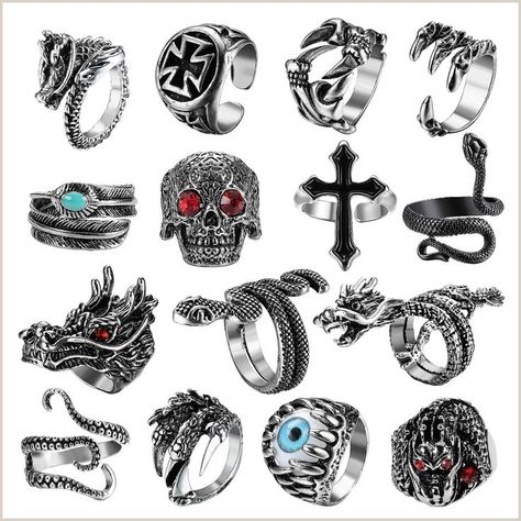 Jstyle 9-15Pcs Vintage Punk Rings for Men Women Snake Ring Dragon Open Rings Set Knuckle Stacking Ring Boho Finger Rings Emo Rings, Punk Rings, Octopus Ring, Edgy Jewelry, Claw Ring, Open Rings, Estilo Hippie, Dragon Ring, Punk Vintage