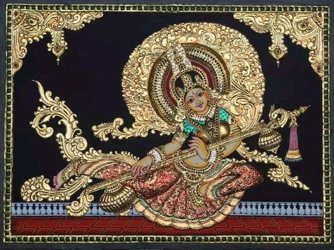 Tanjoor Painting, Tanjore Sketches, Thanjavur Painting, 3d Murals, Tanjore Art, Mysore Painting, Frame Drawing, Indian Traditional Paintings, Most Beautiful Paintings