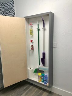 DIY Utility Storage Cabinet Diy Pantry Cabinet, Diy Jewelry Cabinet, Mop Storage, Broom Storage, Utility Storage Cabinet, Utility Closet, Shanty 2 Chic, Diy Bathroom Storage, Craft Storage Furniture