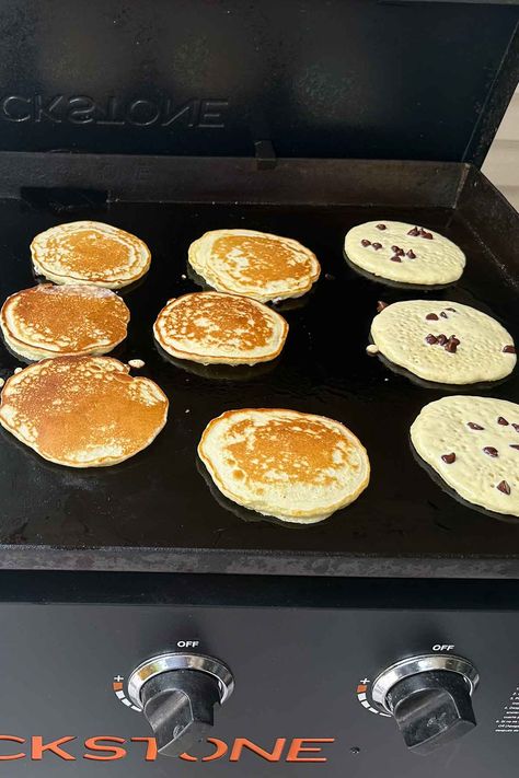 This easy recipe for Blackstone pancakes yields enough to feed a crowd. With the tips in this post, you’ll cook them perfectly on your favorite flat grill. Can You Make Pancakes on the Blackstone? Yes! Using my Blackstone to make pancakes is my favorite way to cook an entire batch of pancake batter for my...Read More Pancakes On The Blackstone, Blackstone Pancakes, Blackstone Breakfast, Pancake Dispenser, Buttermilk Pancake Mix, Pancake Warmer, How To Cook Pancakes, Blackstone Recipes, Make Pancakes