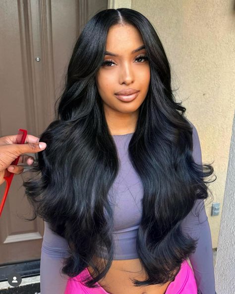 Middle Part Traditional Sew In Straight, Middle Part Long Layers, Middle Part Sew In With Layers, Layered Sew In Weave Middle Part, Middle Part Black Women, Middle Part Weave, Long Sew In, Laid Hairstyles, Middle Part Sew In