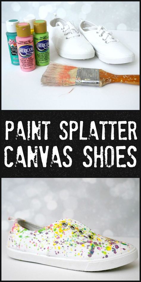 Easy and wearable paint splatter canvas shoes Painted Shoes Diy Easy, Paint Splatter Shoes, Splatter Paint Canvas, Paper Flower Ideas, Paint Clothes, Crafts For Beginners, Shoe Lacing, Painted Shoes Diy, Summertime Crafts