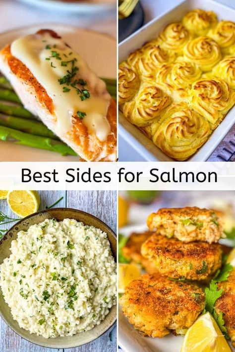 Here's your handy guide to the Best Side Dishes to serve with Salmon! From roasted veggies and fresh salads to rice, potatoes and pasta, these easy and flavorful sides pair perfectly with baked, grilled, or pan-seared salmon. Elevate your salmon dinners with these delicious side dish ideas! Pin this one to your favorite board today. Salmon Roast Dinner, Easy Meal Prep Side Dishes, Best Salmon Sides, Salad To Pair With Salmon, Sides To Make With Salmon, What Goes With Salmon Dinners, Salmon And Roasted Potatoes, Salmon Asparagus Potatoes, Salmon Patties Sides Dishes