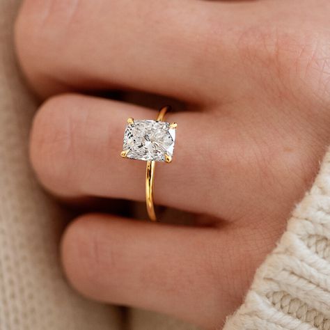 Band And Ring Set, One Diamond Engagement Ring, Classic Gold Band Engagement Ring, Gold Banded Wedding Rings, Gold Sqaure Engagement Ring, Slim Band Engagement Ring Gold, Square Shaped Ring, Simple Wedding Ring Gold Band, Dainty Gold Engagement Ring Simple