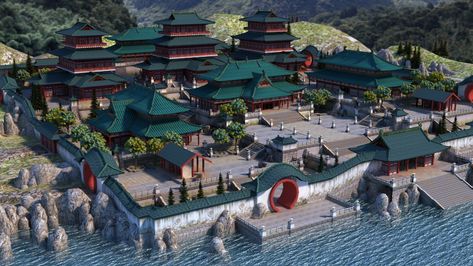 Chinese Castle, Medieval Castle Layout, Chinese Mansion, Chinese House, Ancient Chinese Architecture, Asian Architecture, Cityscape Art, Minecraft Architecture, Fantasy House